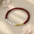 S999 Silber Cinnabar Perlen Armband, neuer chinesischer Stil minimalistischer Schmuck. - 990 Silber / Silber mit Gold