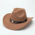 Classic brown wool cowboy hat for women and men, featuring a stylish studded leather belt. - M (56-58cm) / Brown