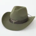 Detailed view of an army green western cowboy hat with a brown studded leather band. - M (56-58cm) / Army Green