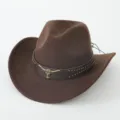 Retro brown western cowboy hat with metal bull head ornament, stylish felt hat for vacation. - M (56-58cm) / Coffee