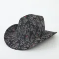 Close-up detail of black skull print cowboy hat, Gothic Halloween party jazz fedora style. - M (56-58cm) / Black