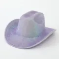 Purple sequin cowboy hat detail, shimmering holographic texture, wide brim sun hat closeup. - M (56-58cm) / Light Purple