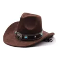 Brown western cowboy hat with turquoise bull head buckle, stylish fedora jazz hat. - M (56-58cm) / Coffee