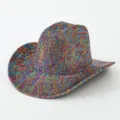 Retro colorful sequin cowboy hat, wide brim fedora sun hat for men and women stylish design. - M (56-58cm) / Colorful
