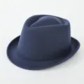 Dark blue wool fedora hat detail, retro British style small brim jazz hat for daily wear. - M (56-58cm) / Navy Blue