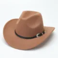 Cappello da cowboy in feltro retro con fibbia, fedora in lana a tesa larga per uomo e donna. - M（56-58cm） / Kaki