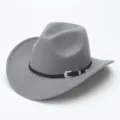 Classico cappello da cowboy western in feltro grigio con cintura nera e fibbia argentata. - M（56-58cm） / Grigio