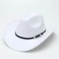 Cappello da cowboy occidentale in feltro bianco con cinturino in pelle nera e fibbia - M（56-58cm） / Bianco