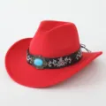 Rotes Western Cowboy Hut Detail, ethnisch besticktes Hutband mit Türkis Stein Schnalle. - M (56-58cm) / Rot