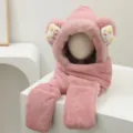 Rosa Plüsch Kapuze Schal Drei in Einem süße Cartoon Katzenohr Winter warme Mütze Handschuh Set - M (56-58cm) / Rosa