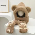 Conjunto de gorro con orejas de oso bufanda y guantes de peluche marron detalle invierno - M (56-58cm) / Caqui
