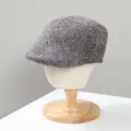 Detailed close-up shot showing the fine herringbone texture and soft fabric of the cap. - M (56-58cm) / Beret (CK-45) / Coffee