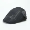 Herren schwarze Schiebermütze Newsboy Hat mit Totenkopf Niete und bestickten Buchstaben Outdoor - M (56-58cm) / Schwarz