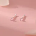 Zarte Silber Ohrstecker mit rosa Zirkonia, filigraner Schmuck für Knorpel und Ohrlöcher. - Rosa Zirkonia--Silber
