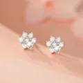 Echtsilber niedliche Katzenkätzchen Zirkon Ohrstecker, süßer koreanischer Stil Modeschmuck - 990 Silber / Weiß