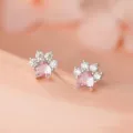 Süße Silber Katzenpfote Ohrringe mit rosa Zirkonia für elegante und süße tägliche Looks. - 990 Silber / Rosa