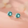 Wunderschöne S999 Silber runde blaue Zirkon Ohrstecker für Damen, elegant und stilvoll. - 990 Silber / Hellblau