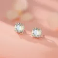 Boucles d'oreilles clous en argent sterling S999 zircon rond bijoux élégants femmes - Argent 990 / Blanc Clair de Lune