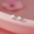 S999 Sterling Silber Stern Zirkon Ohrstecker süßer minimalistischer Stil rosa Hintergrund - Fünfzackiger Stern Weißer Zirkonia-Stil