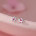 S999 Silber Stern Ohrstecker mit rosa Zirkon, süsser minimalistischer Ohrschmuck. - Fünfzackiger Stern Rosenroter Zirkonia-Stil