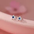 S999 Silber blaue Zirkon Stern Ohrstecker für Damen süßer minimalistischer Schmuck - Fünfzackiger Stern Dunkelblauer Zirkonia-Stil