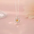 S999 sterling silver sweet daisy flower pendant necklace for women, fresh summer jewelry. - Daisy Necklace Ring Set / Silver