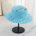 Summer blue straw hat with colorful paint splatter design, perfect for beach sun protection and travel. - M (56-58cm) / Lake Blue