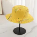 Yellow splatter paint straw hat for women men, stylish flat top sun protection beach hat. - M (56-58cm) / Yellow