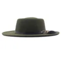 Grüner Wollhut mit breiter Krempe Damen Winter Mode Filzhut Jazzhut mit Gurt und Pompom - M / 56-58cm / Armeegrün