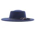 Detail des blauen Wollfilzhutes, elegantes breites Krempen-Winter-Accessoire fuer Frauen. - M / 56-58cm / Marineblau