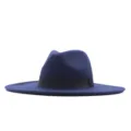 Breiter Wollfilz Fedora Hut für Herbst und Winter, retro britischer Stil blauer Modehut. - Erwachsene 10cm (56-58cm) / Marineblau