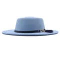 Hellblaue Woll-Fedora Mütze mit schwarzem Lederband und Quasten Detail für Damen Herbst. - M / 56-58cm / Himmelblau