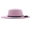 Rosa Wollfilz Fedora Hut mit breiter Krempe, schwarzem Lederband und schicker Quaste für Damen. - M / 56-58cm / Rosa
