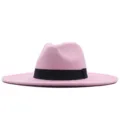 Rosa Filzhut Fedora mit schwarzem Band, 10cm breite Krempe, Vintage britischer Stil, Winter. - Erwachsene 10cm (56-58cm) / Rosa