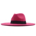 Damen Herren Winter Wolle Filz Fedora Hut breite Krempe Jazz Kappe Vintage Bowler 10cm - Erwachsene 10cm (56-58cm) / Fuchsia