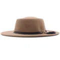 Modischer Herbst Winter Kunstwolle Filzbreitrand Fedora Hut Damen Jazz Kappe. - M / 56-58cm / Khaki