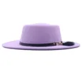 Damen breite Krempe Wolle Filz Fedora Hut mit Lederriemen Herbst Winter Jazz Kappe - M / 56-58cm / Lila