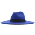 Blauer Schlapphut Filzhut Jazz Kappe britischer Stil Retro Herbst Winter Hut neu - Erwachsene 10cm (56-58cm) / Saphirblau