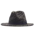 Detailed view of a stylish zebra print fedora hat with black ribbon bow, high quality fabric. - Adult (56-58CM) / Army Green Zebra Print