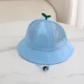 Süßer Baby Sonnenhut atmungsaktiver Netz Fischerhut mit grünem Spross für Kleinkinder - Hutumfang 50cm / Blau