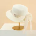 Weißer Strohhut mit floralem Spitzenband, eleganter Sonnenschutzhut für Damen Sommer. - Einheitsgröße / Creme