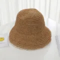 Japanese style lace straw hat women summer beach sunshade crochet fisherman hat foldable - M (56-58cm) / Khaki
