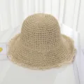 Japanese style women crochet straw hat with delicate lace brim, perfect beach sun protection hat. - M (56-58cm) / Beige