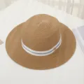 Damen Sommer Strohhut flache Krempe Sonnenschutz Strandhut stilvoll Freizeit Fedora Kappe. - M (56-58cm) / Khaki