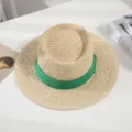 Chic straw hat with green ribbon, flat top wide brim sun hat for women summer beach vacation. - M (56-58cm) / Style 4-Green Ribbon