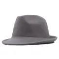 Grauer Filz Fedora Hut Detailansicht, klassischer Herbst Winter Jazzhut für Damen und Herren. - Dunkelgrau