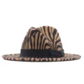 Stylish zebra stripe fedora hat with black bow, classic wool felt fashion jazz hat for women. - Adult (56-58CM) / Khaki Zebra Print