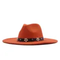Orange breiter Krempe Filzhut Jazz Fedora mit Blumen Lederband damen mode style neue. - 10cm Erwachsene 56-58cm / Orange