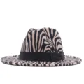 Stylish zebra print fedora hat featuring a black bow, chic flat brim jazz felt hat for daily. - Adult (56-58CM) / Beige Zebra Print