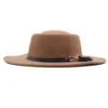 Modischer Damen Wollfilz Breitkrempe Flachtop Jazz Hut für Herbst und Winter Eleganz - M / 56-58cm / Braun